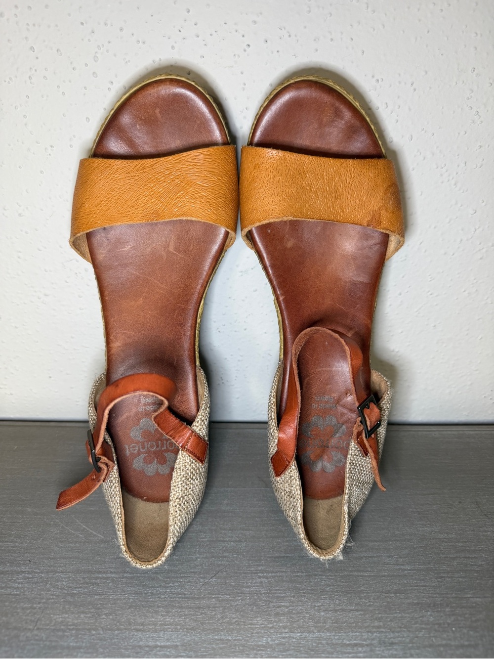 Porronet Spain Women's Leather Wedge Sandals Brown Buckle Comfort Shoes Size 38 - Picture 3 of 10